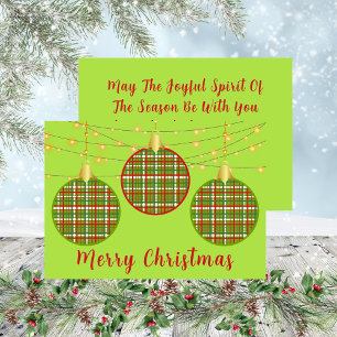 Green Merry Christmas Trio Karierte Ornamente Feiertagskarte