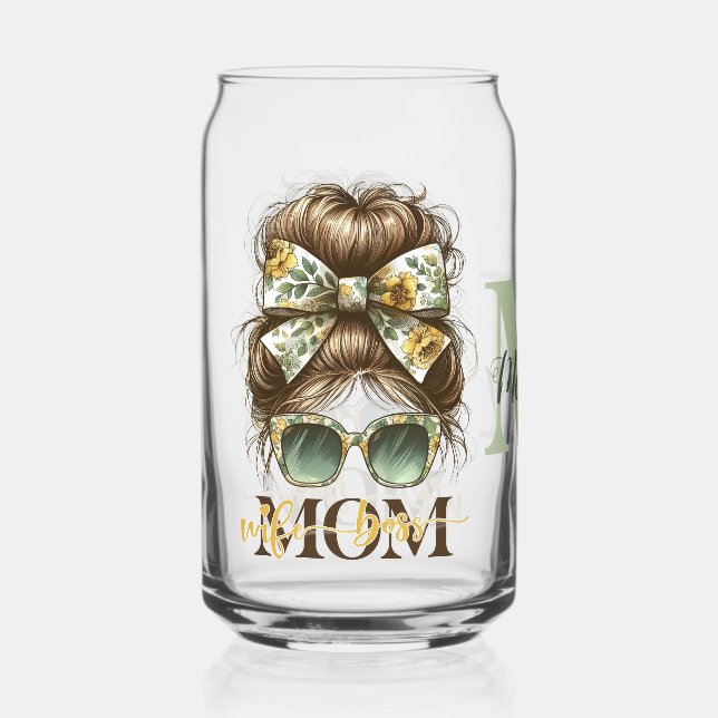 Green Messy Bun Mama Ehefrau Boss Dosenglas (Vorderseite)