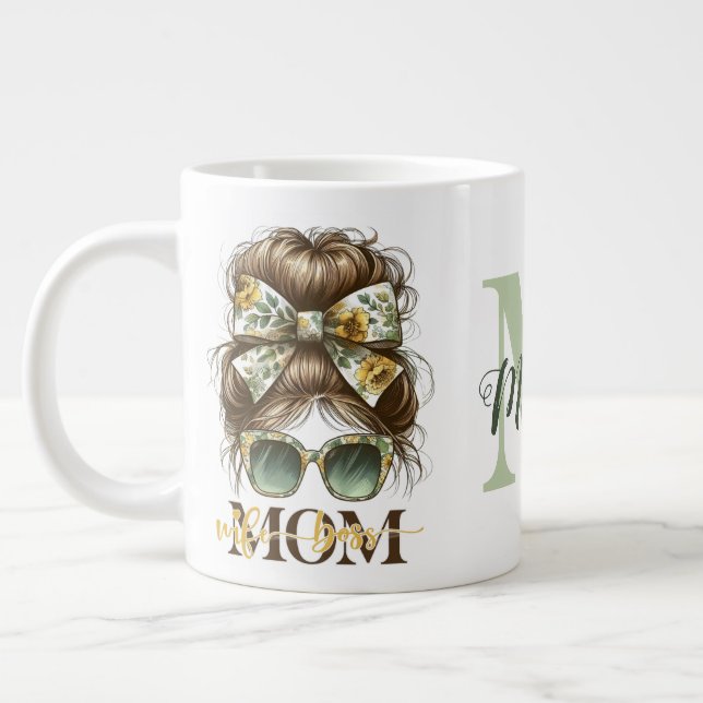 Green Messy Bun Mama Ehefrau Boss Jumbo-Tasse (Links)