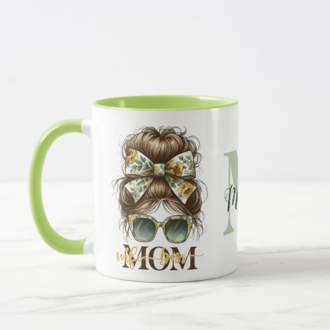 Green Messy Bun Mama Ehefrau Boss Tasse (Links)