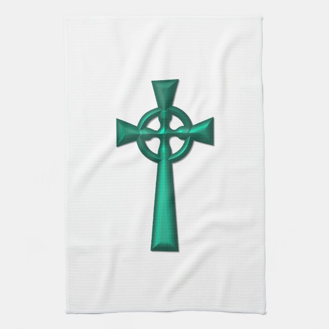 Green Metallic Celtic Cross Geschirrtuch (Vertikal)