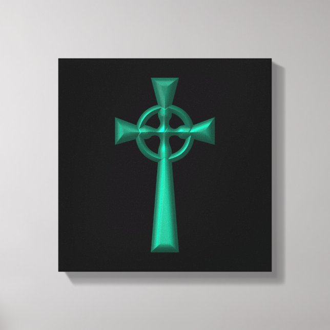 Green Metallic Celtic Cross Leinwanddruck (Vorderseite)