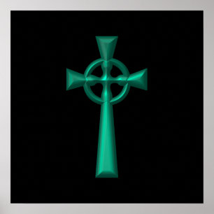 Green Metallic Celtic Cross Poster