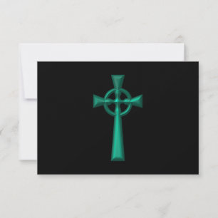 Green Metallic Celtic Cross RSVP Karte