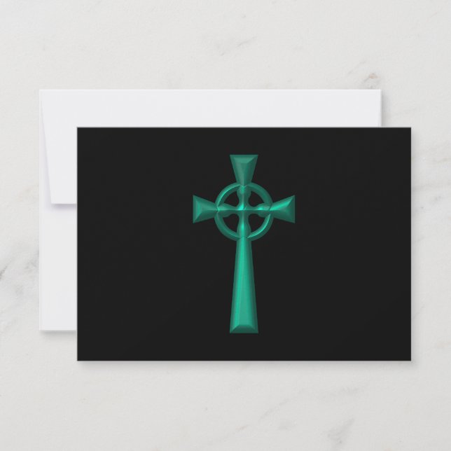 Green Metallic Celtic Cross RSVP Karte (Vorderseite)