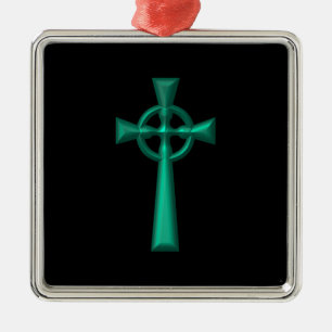 Green Metallic Celtic Cross Silbernes Ornament