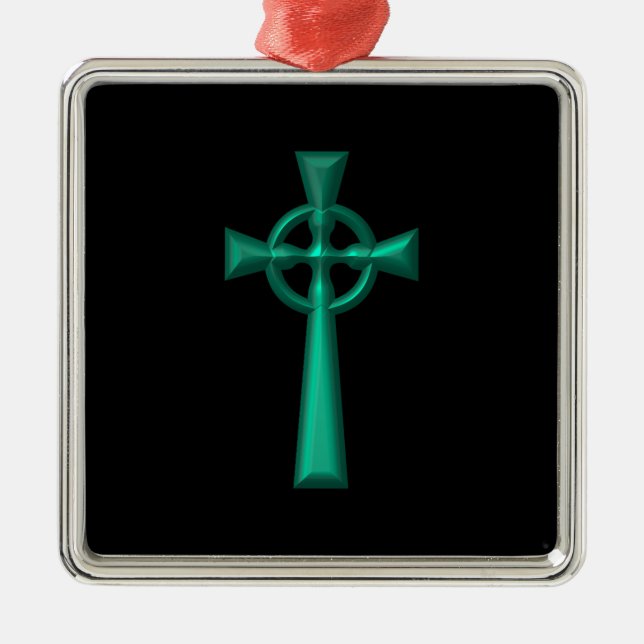 Green Metallic Celtic Cross Silbernes Ornament (Vorne)