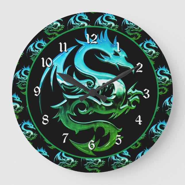 Green Metallic Dragon Große Wanduhr (Vorderseite)