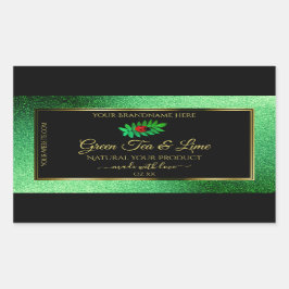Green Metallic Glitzer Black Product Label Ladybug Rechteckiger Aufkleber