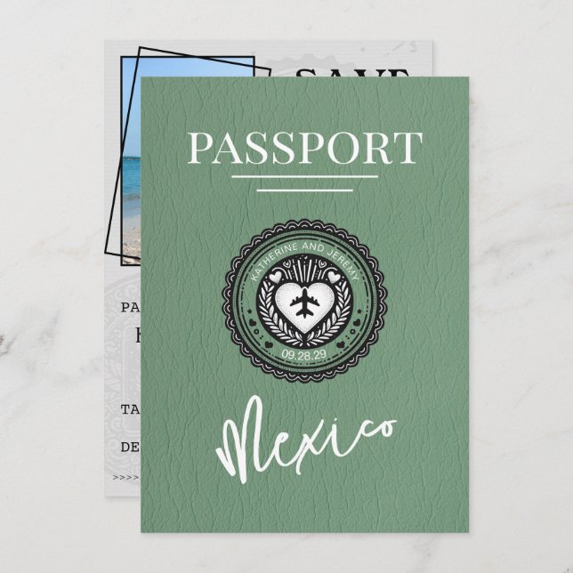 Green Mexico Passport Save the Date (Vorne/Hinten)
