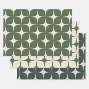 Green Mid Century Modern Elegant Geometric Boho Geschenkpapier Set