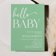 Green Minimal Hello Baby Dusche