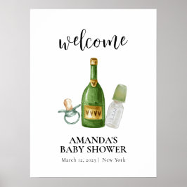 Green Minimal Poppin Champagne Baby Dusche Empfang Poster