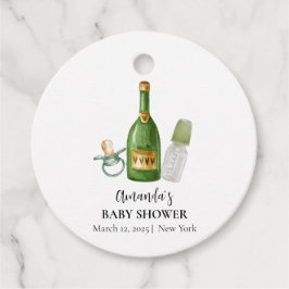 Green Minimal Poppin Champagner Flaschen Babydusch Geschenkanhänger