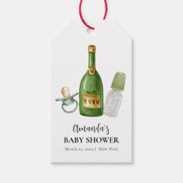 Green Minimal Poppin Champagner Flaschen Babydusch Geschenkanhänger