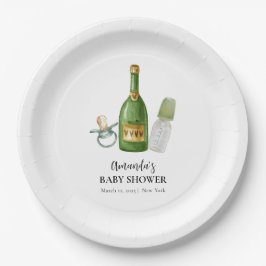 Green Minimal Poppin Champagner Flaschen Babydusch Pappteller