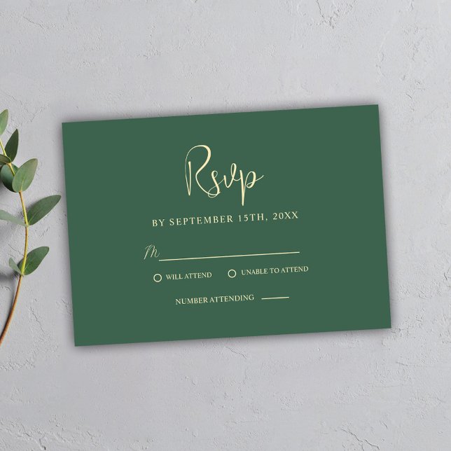 Green Minimal Script Moderne Elegante Hochzeit RSVP Karte (Green Minimal Script Modern Elegant Wedding RSVP Card)