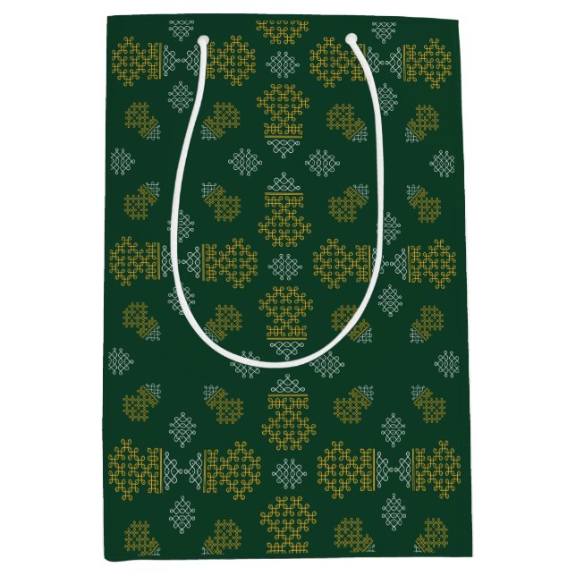 Green Minimal Tamil Kolam Pongal Design Mittlere Geschenktüte (Vorderseite)
