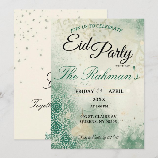 Green Minimalist  elegant Eid Party Invitation  Einladung (Vorne/Hinten)
