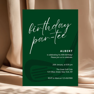 Green Minimalist Golf Birthday Partee Einladung
