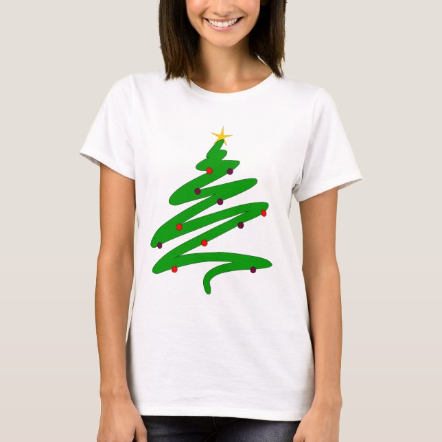 Green Minimalistisch Christmas Tree Doodle T-Shirt (Vorderseite)