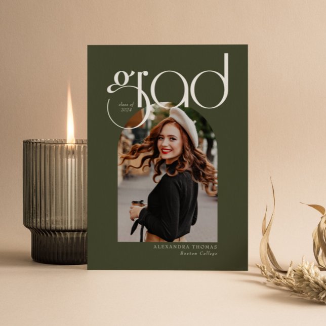 Green Minimalistisch Modern 5 Arch Foto Abschluss Einladung (Von Creator hochgeladen)