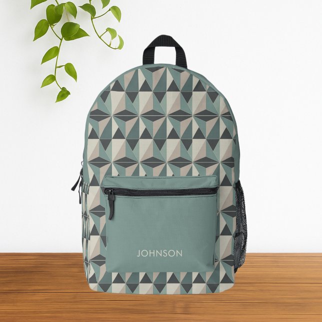 Green Minimalistisch Modern Geometric Pattern Bedruckter Rucksack (Modern Minimalist Green Geometric Pattern Backpack)