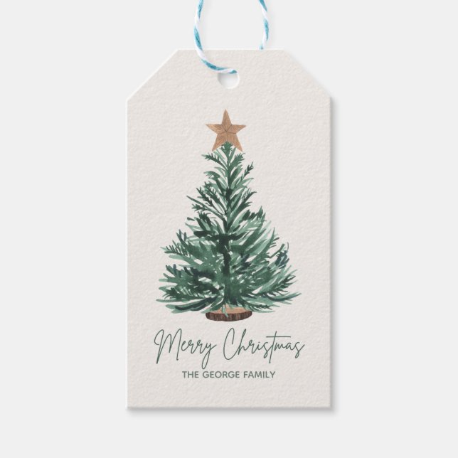 Green Minimalistisch Vintage Weihnachtsbaum Urlaub Geschenkanhänger (Vorderseite)