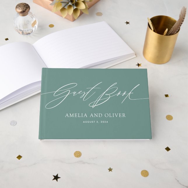 Green Minimalistisch Wedding Guest Book Gästebuch (Vorderseite Offen)