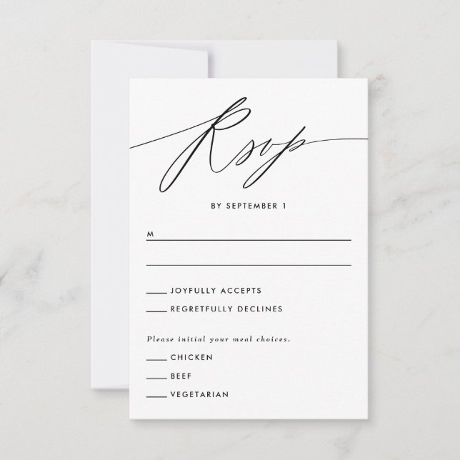Green Minimalistische Script Response Card RSVP Karte (Vorderseite)