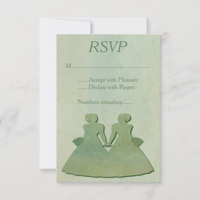 Green Mint Rustic Lesbian Wedding RSVP Karte (Vorderseite)