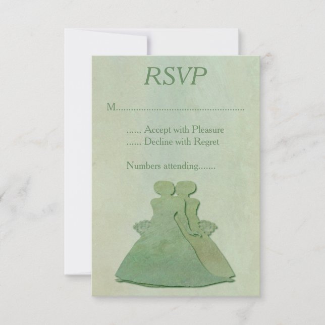 Green Mint Rustic Lesbian Wedding RSVP Karte (Vorderseite)