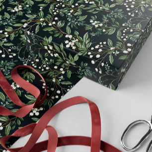 Green Mistletoe Muster Weihnachtsgeschmack Vintage Geschenkpapier