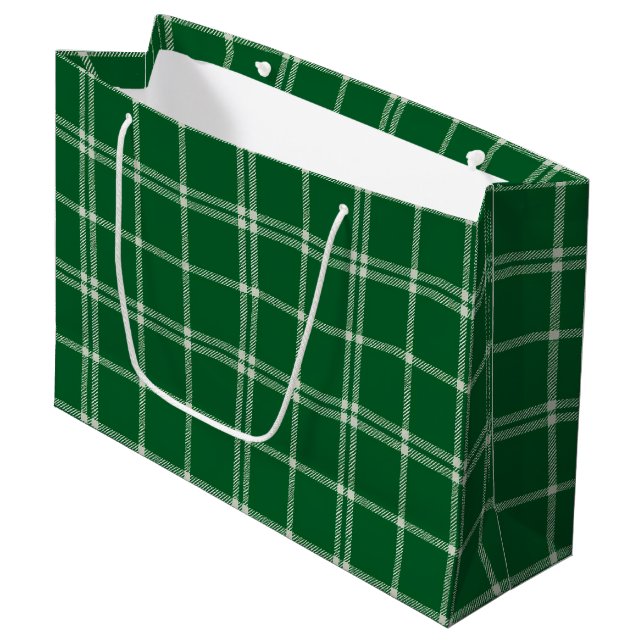 Green Mistletoe Plaid Große Geschenktüte (Vorderseite Schrägansicht)