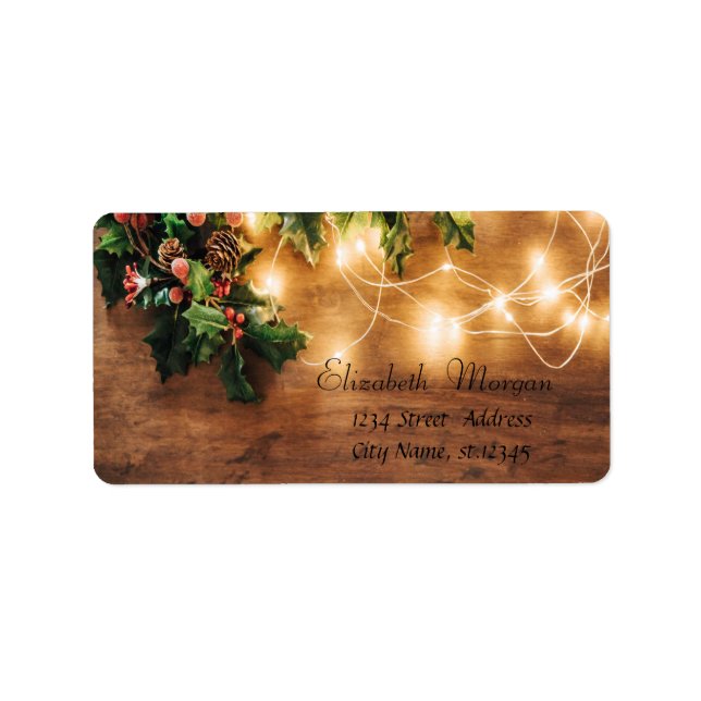 Green Mistletoe, String Lights, Weihnachten Adressaufkleber (Vorne)