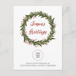 Green Mistletoe Wreath Company Logo Business Feiertagspostkarte