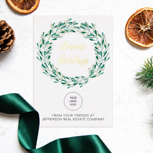 Green Mistletoe Wreath Company Logo Business Folien Feiertagspostkarte