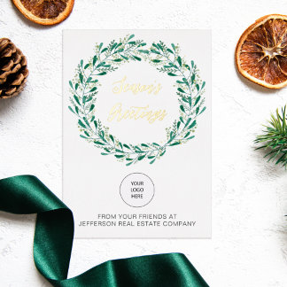 Green Mistletoe Wreath Company Logo Business Folien Feiertagspostkarte