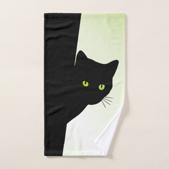 Green Mit Augen Black Cat Badhandtuch Set (Handtuch)