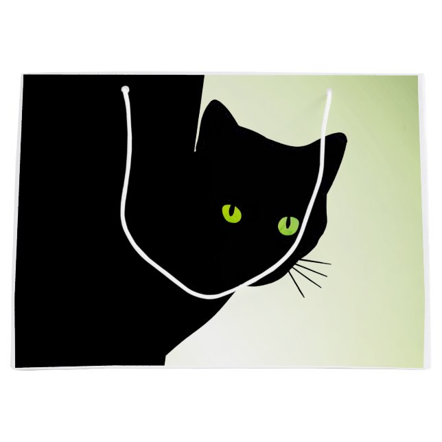 Green Mit Augen Black Cat Große Geschenktüte (Vorderseite)