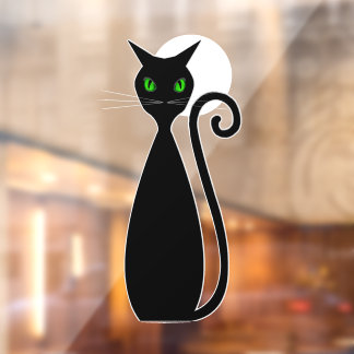 Green Mit Augen Black Cat Halloween Moon Fensteraufkleber