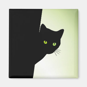 Green Mit Augen Black Cat Magnet