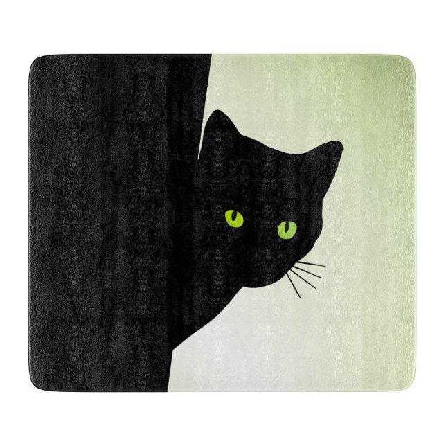 Green Mit Augen Black Cat Schneidebrett (Vorderseite)