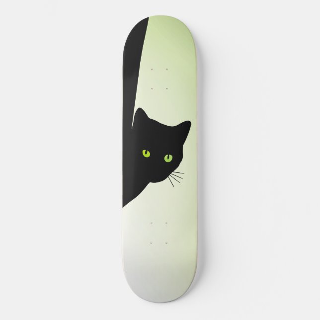 Green Mit Augen Black Cat Skateboard (Vorderseite)