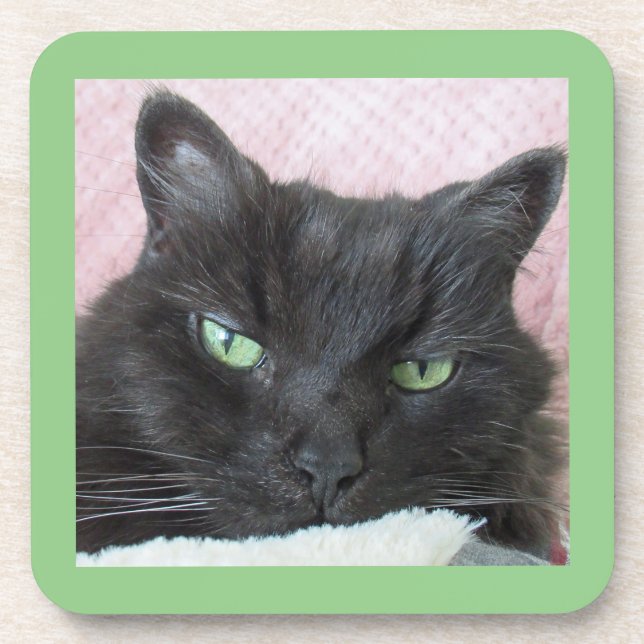 Green Mit Augen Black Cat Untersetzer (Vorderseite)