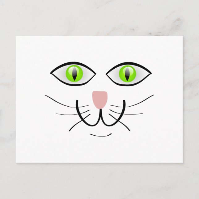 Green-Mit Augen Cat-Face-Cartoon Postkarte (Vorderseite)