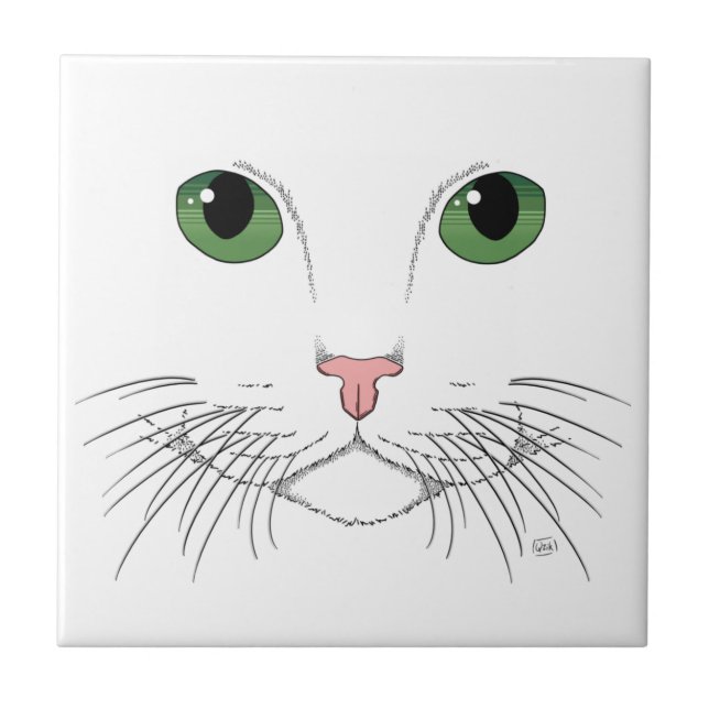 Green Mit Augen Cat Keramik Tile Fliese (Vorderseite)