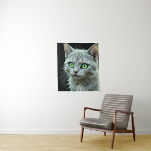 Green Mit Augen Cat Portrait Mystical Cat Art Wandteppich