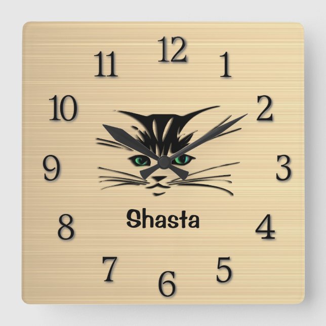 Green Mit Augen Cat Rustc Quadratische Wanduhr (Vorderseite)