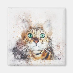 Green Mit Augen Kitty Portrait ABSTRAKT Wasser Magnet